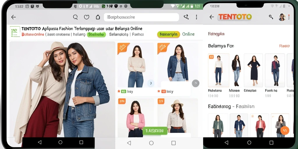 Tangkapan layar antarmuka TENTOTO menampilkan fitur belanja fashion yang sederhana.